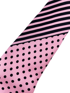 Light Pink with Black Polka Dot Necktie & Double Panel Pocket Square Set